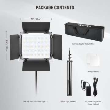Neewer 660 PRO II 2x 50 Watt RGB LED Light Kit incl. Stands and Carry Bag