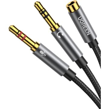 Ugreen 3.5mm AUX Splitter Cable – 1 Female to 2 Male (Headphone & Microphone), CTIA Standard, Aluminum Housing
