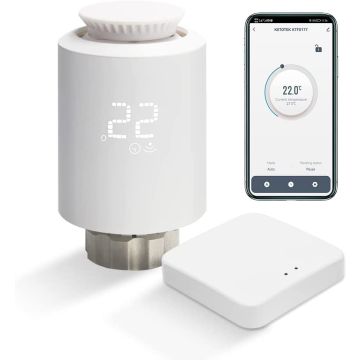 Electronic Smart Radiator Thermostat Set with Zigbee Gateway WiFi Starter Kit Programmable Thermostats WiFi Intelligent Heating Control via App, Alexa Google Assistant, Smart Life, Tuya