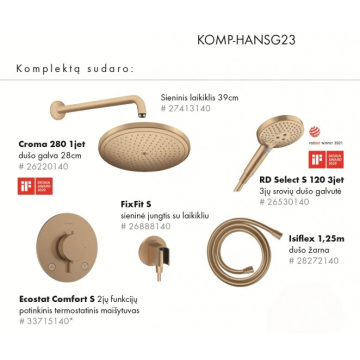 Hansgrohe Ecostat Termostata Dušas Komplekts 6in1 Gold (KOMP-HANSG23)