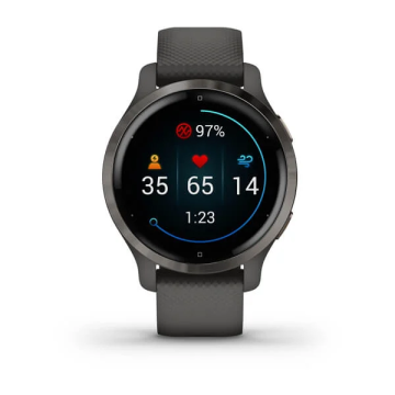 Garmin Venu 2S Zilganpelēks nerūsējošā tērauda ietvars ar grafīta krāsas korpusu un silikona pulksteņa siksniņu (010-02429-10)