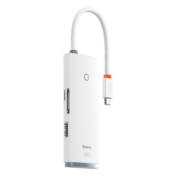 Baseus Lite Series multifunctional HUB USB Type C - 2 x USB 3.0 / USB Type C / HDMI 1,4 / SD / TF white (WKQX050002)