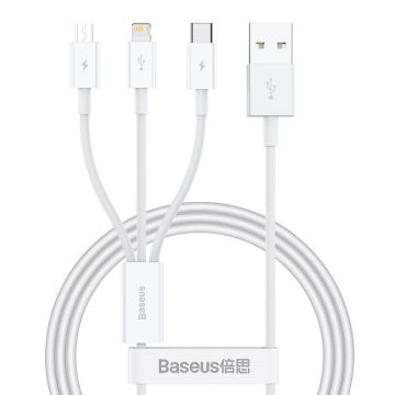 Baseus Superior Data Quick Charge USB to M+L+C 3.5A 1m White (P10320105221-00)