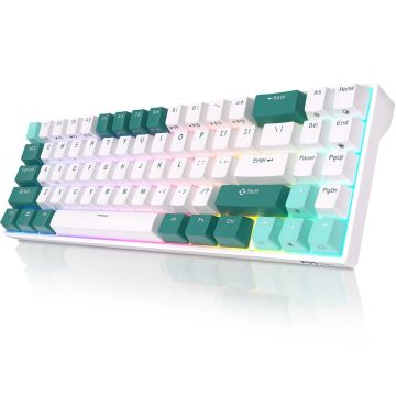 Royal Kludge RK71 TKL White/green Wireless Mechanical Keyboard | 70%, Hot-swap, Blue Switches, US