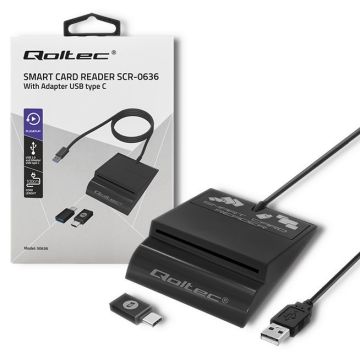 Qoltec smart card reader + USB-C adapter SCR-0636