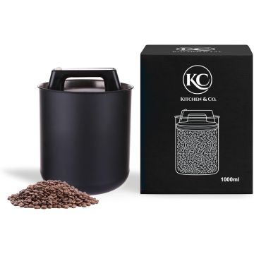 Kitchen & Co. Airtight Coffee Canister for 250g Coffee Beans with Vacuum Lid Matte Black (‎‎KA-3)
