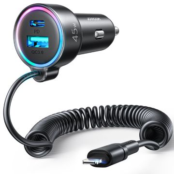 Joyroom fast car charger 3 in 1 with Lightning cable 1.5m 45W black (JR-CL08)