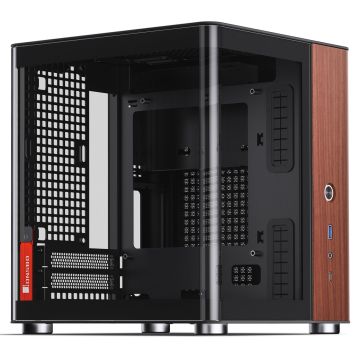 Jonsbo TK-0 PC Case, Mini-Tower, Mini-ITX, Tempered Glass, Wood - Black (TK-0 Black)