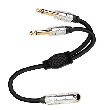 XMSJSIY 6.35mm 1/4 TRS Stereo Female to Dual 6.35mm 1/4 TS Mono Male Y Splitter Cable -50cm