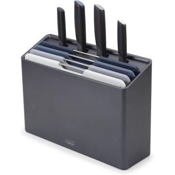 JOSEPH JOSEPH Folio Plus 8-Piece Knife and Chopping Board Set with Storage Case, Graphite