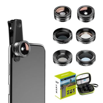 Apexel APL-DG6V2 Mobile lens kit 6 in 1 universal Black