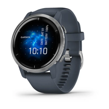 Garmin Venu 2 Sudraba krāsas nerūsējošā tērauda ietvars ar granīta zilu korpusu un silikona pulksteņa siksniņu (010-02430-10)