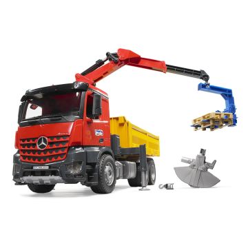 Bruder MB Arocs Construction Truck with Crane Clamshell Buckets and Pallets (03651)