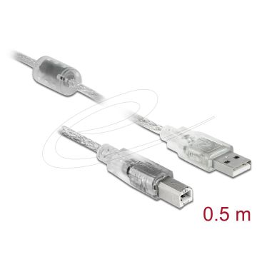 Delock Cable USB 2.0 Type-A Plug to USB 2.0 Type-B Plug 0.5 m transparent (82057)