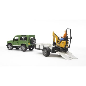 Bruder Land Rover Defender with One Axle Trailer, JCB Micro Excavator and Worker (02593)
