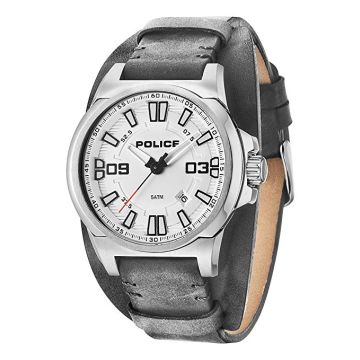 Police Mens Quartz Watch with Silver Dial Analogue Display and Leather Strap (PL.94202AEU/04)