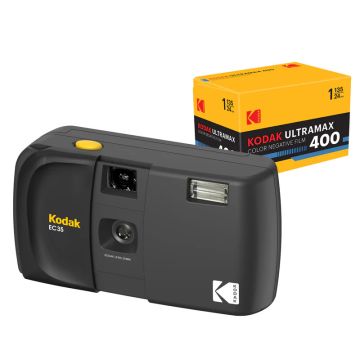 Kodak EC35 35mm Film Camera Bundle with Kodak Ultramax 400/24EXP 35mm Roll Film Midnight Black