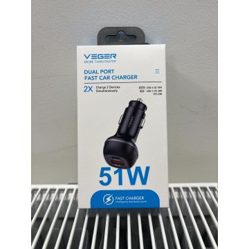 VEGER 51W CC62-1A1C Dual Port Fast Car Charger