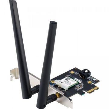 ASUS WiFi 7 PCI-E Adapter with 2 external antennas. Supporting 6GHz band, 4096-QAM, Bluetooth 5.4, WPA3 network security (PCE-BE6500)