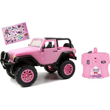 Dickie Toys RC Jeep Wrangler, RC SUV Girlmazing, Remote Controlled Car, RC Car, Toy Car with 2 Channel Radio, Remote Control, 2.4 GHz, Turbo, incl. Sticker, for Ages 6 Years and up, Metallic, Pink, Glossy