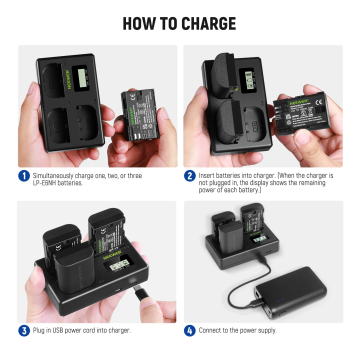 Neewer LP-E6NH 3 PCS 2250 mAh LP-E6NH Battery + trio-Charger