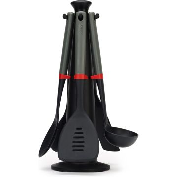 Joseph Duo 5 pcs. Utensil set and stand including spoon, ladle and spatula - black, gray, red (52151600)