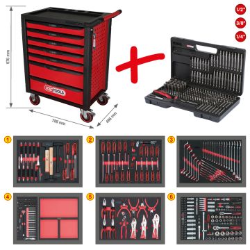 KSTools RACINGline tool trolley with 7 drawers and 598 tools