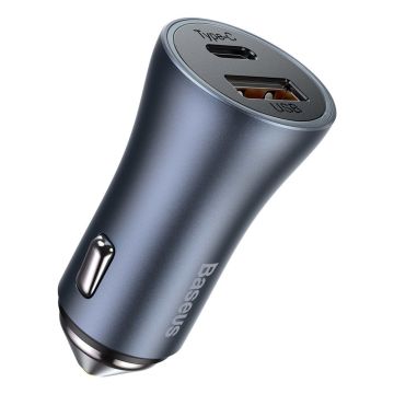 Baseus Golden Contactor Pro quick car charger USB Type C / USB 40 W Power Delivery 3.0 Quick Charge 4+ SCP FCP AFC gray (CCJD-0G)