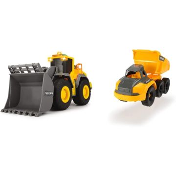 Dickie Toys Volvo Wheel Loader, Toy Excavator, Excavator, Loader, Construction Vehicle, Construction Site, Toy Car, Sandpit, Light & Sound, 23 cm, Yellow/Grey (QDKT062032)