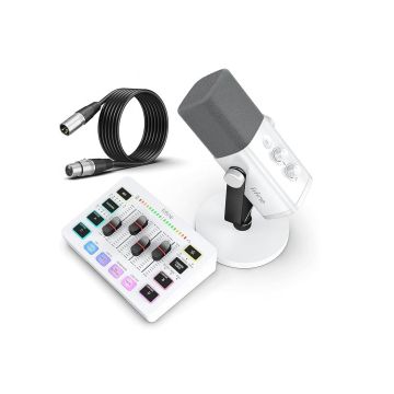 FIFINE AmpliGame KS5W White set | AM8 microphone | SC3 audio mixer | L9 XLR cable