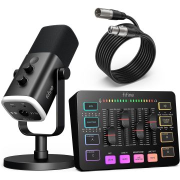 FIFINE AmpliGame KS5 Black set | AM8 microphone | SC3 audio mixer | L9 XLR cable