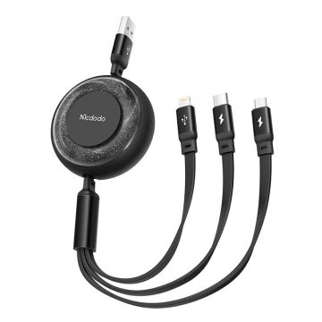 Mcdodo CA-3570 3in1 USB to USB-C / Lightning / Micro USB Cable, 1.2m Black