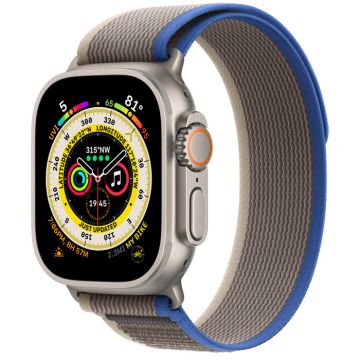 Apple Watch Ultra GPS + Cellular, 49mm Titanium Case with Blue/ Gray Trail Loop - S/ M MNHL3EL/A
