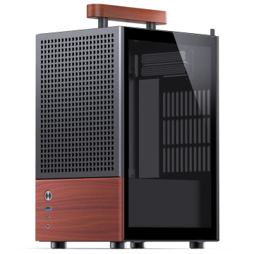 Jonsbo T6 PC Case, Mini-Tower, Mini-ITX, Tempered Glass, Wood - Black (T6 Black)