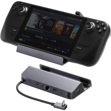Anker Charging Station for Steam Deck/ROG Ally USB-C Hub with HDMI 4K@60Hz Ethernet 1Gbps 2 USB-A Ports and 1 USB-C Port (A83S1)