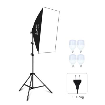 Puluz PU5071EU 50x70cm Studio Softbox + 2m Tripod Mount + 4 x E27 20W 5700K White Light LED Light Bulb Photography Lighting Kit