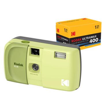Kodak EC35 35mm Film Camera Bundle with Kodak Ultramax 400/24EXP 35mm Roll Film Avocado Green