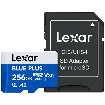 Lexar microSDXC Blue Plus UHS-I with SD Adapter, up to 170MB/s Read C10/A2/U3 (V30) 256GB (LMSBLPL256G-BNANG)