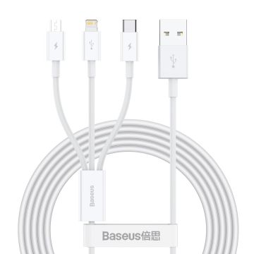 Baseus Superior Series USB cable 3in1 USB to micro USB / USB-C / Lightning, 3.5A, 1.2m White (CAMLTYS-02)