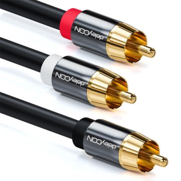 deleyCON 15m Subwoofer RCA Y Cable Gold Plated, Shielded 1x RCA to 2x RCA
