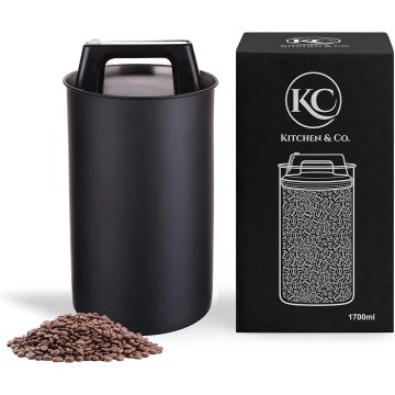 Kitchen & Co. Airtight Coffee Canister for 500g Coffee Beans with Vacuum Lid Matte Black (‎VY-39HC-KNIA)