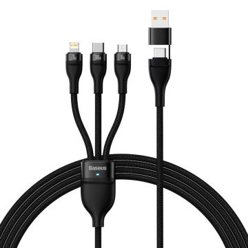 Baseus Flash Series 2 3in1 USB cable USB-C + micro USB + Lightning, 100W, 1.2m Black (CASS030101)