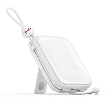 Joyroom Powerbank with USB-C / Lightning Cables and Stand Cutie Series 10000mAh 22.5W, White (JR-L008)