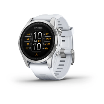 GARMIN EPIX PRO (GEN 2) 42 MM SILVER STAINLESS STEEL WITH WHITESTONE SILICONE BAND (010-02802-01)