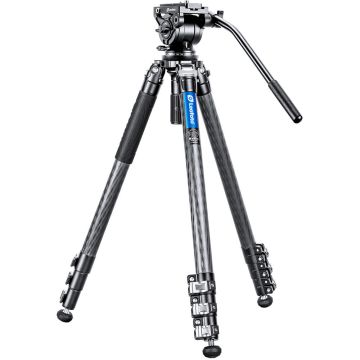 Leofoto LVM-324C+BV-10 4-Section Carbon Fiber Video Tripod with Fluid Head Set