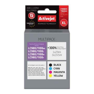 Activejet ABB-1100NX Brother LC1100/LC980Y replacement Supreme 1x29 ml 3x19.5 ml black magenta cyan yellow