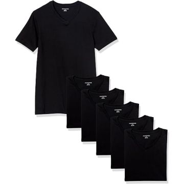 Amazon Essentials Mens Round Neck Undershirts, 6-Pack, L size, Black Color