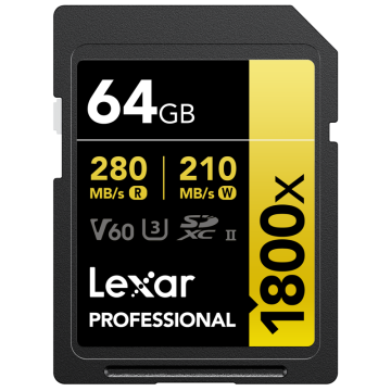 Lexar Professional 1800x SDXC 64GB U3 (V60) UHS-II R280/W210 (LSD1800064G-BNNNG)