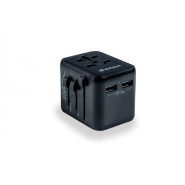 Verbatim Universal Travel Adapter with 2 USB‑A Ports