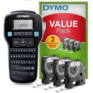 DYMO LabelManager 160 Portable Labelling Device Starter Set, with 3 Rolls, for D1 Labels in 6, 9 and 12 mm Widths (2181012)